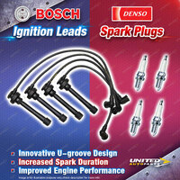 Bosch Ignition Leads + 4 Denso Iridium Power Spark Plugs for Mitsubishi Magna TF