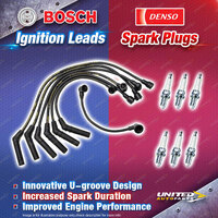 Bosch Leads + 6x Denso Power Spark Plugs for Mitsubishi Magna TR TS Verada KR KS