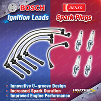 Bosch Ignition Leads + 4 Denso Iridium Power Spark Plugs for Nissan Bluebird U13