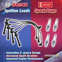 Bosch Leads + 4 x Denso Iridium Power Spark Plugs for Nissan Bluebird U13 U14