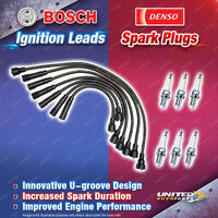 Bosch Ignition Leads + 6 x Denso Spark Plugs for Nissan Patrol MQ 160 VG160 4.0L