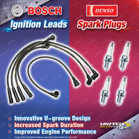 Bosch Leads + 4 x Denso Iridium Power Spark Plugs for Subaru Brumby AU Leone AL