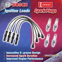 Bosch Ignition Leads +4 Denso Iridium Tough Spark Plugs for Subaru Liberty BC BF