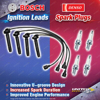 Bosch Ignition Leads + 4x Denso Iridium Power Spark Plugs for Subaru Forester SF