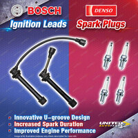 Bosch Ignition Leads + 4 x Denso Iridium Power Spark Plugs for Suzuki SX4 YA11S