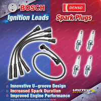 Bosch Ignition Leads + 4 Denso Iridium TT Spark Plugs for Toyota Hiace RH20 RH30