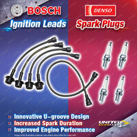 Bosch Leads + 4 x Denso Power Spark Plugs for Toyota Corolla KE20 KE25 KE55 KE70