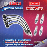 Bosch Ignition Leads + 4 Denso Iridium Power Spark Plugs for Toyota Townace YR39