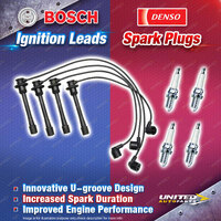 Bosch Leads + 4 x Denso Iridium Power Spark Plugs for Toyota Landcruiser RZJ95