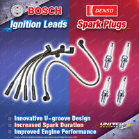 Bosch Ignition Leads + 4 x Denso Spark Plugs for Toyota Corolla AE80 AE80R 1.3L