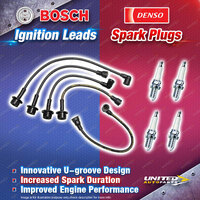 Bosch Leads + 4 x Denso Iridium TT Spark Plugs for Toyota Hilux YN56 YN57 YN85