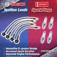 Bosch Leads+4 Denso Power Spark Plugs for Toyota Hiace YH50 YH61 Hilux YN58 YN67