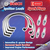 Bosch Ignition Leads + 4 Denso Iridium Power Spark Plugs for Toyota Hilux RZN147