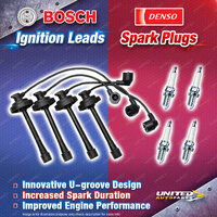 Bosch Ignition Leads + 4x Denso Iridium Power Spark Plugs for Toyota Spacia SR40