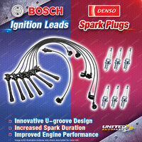 Bosch Leads + 6 x Denso Spark Plugs for Toyota Landcruiser FZJ75 FZJ80 158KW 4.5