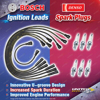 Bosch Leads + 6 x Denso Iridium TT Spark Plugs for Toyota Cressida MX73 Crown MS