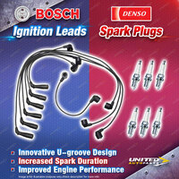 Bosch Ignition Leads + 6 Denso Iridium TT Spark Plugs for Toyota 4 Runner VZN130