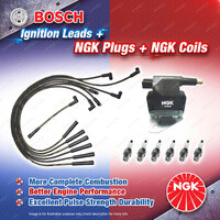 NGK Spark Plugs Coil + Bosch Leads Kit for Ford Fairlane NL Fairmont EL LTD DL