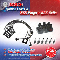 NGK Spark Plugs Coil + Bosch Leads Kit for Ford Explorer UT UX UZ 4.0L XZA V6