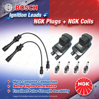 NGK Spark Plugs Coils + Bosch Leads Kit for Ford Laser KN FP 1.8L 4Cyl 1999-2001