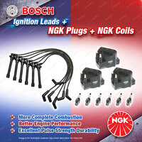 NGK Spark Plugs Coils + Bosch Leads Kit for Holden Jackaroo L2 6VD1 3.2 V6 130kW