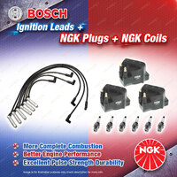 NGK Spark Plugs Coils + Bosch Leads Kit for Holden Commodore VY L67 3.8 V6 171kW