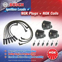 NGK Spark Plugs Coils + Bosch Leads Kit for Holden Commodore VT Statesman VS 3.8