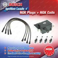 NGK Spark Plugs Coil + Bosch Leads Kit for Honda Accord CD5 F22B3 2.2L 4Cyl 16V