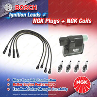 NGK Spark Plugs Coil + Bosch Leads Kit for Honda Prelude BB6 VTi-R ATTS 2.2L