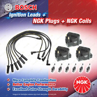 NGK Spark Plugs Coils + Bosch Leads Kit for Hsv Commodore VN 3.8L V6 12V 125kW