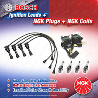 NGK Spark Plugs Coil + Bosch Leads Kit for Hyundai Lantra J1 G4CN Sonata EF G4CP