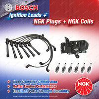 NGK Spark Plugs Coil + Bosch Leads Kit for Hyundai Santa Fe SM Tiburon GK G6BA