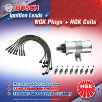 NGK Spark Plugs Coil + Bosch Leads Kit for Land Rover Discovery Series 1 826mm