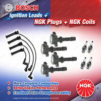 NGK Spark Plugs Coils + Bosch Leads Kit for Mazda Tribute CU 2.3L L3 4Cyl 108kW