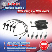 NGK Spark Plugs Coil + Bosch Leads Kit for Subaru Impreza GC GF EJ20G 2.0L T4