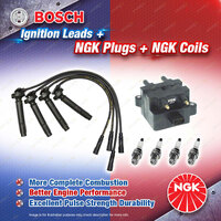 NGK Spark Plugs Coil + Bosch Leads Kit for Subaru Impreza GG Outback BH EJ251