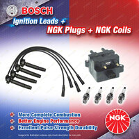 NGK Spark Plugs Coil + Bosch Leads for Subaru Forester SG Liberty BE Outback BH