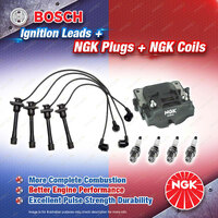 NGK Spark Plugs Coil + Bosch Leads Kit for Toyota Corolla AE112R 7AFE 1.8L 4Cyl