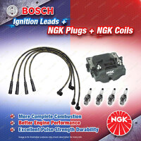 NGK Spark Plugs Coil + Bosch Leads Kit for Toyota Hiace RZH103R RZH113R RZH125R