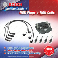 NGK Spark Plugs Coil + Bosch Leads Kit for Toyota Hilux RZN147R 1RZE 2.0L 4Cyl