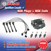 NGK Spark Plugs Coil + Bosch Leads Kit for Toyota Landcruiser Prado RZJ95R 2.7L