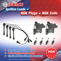 NGK Spark Plugs Coils + Bosch Leads for Toyota Hilux RZN149 RZN154 RZN169 RZN174