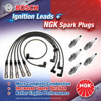 5 x NGK Spark Plugs + Bosch Ignition Leads Kit for Audi 100 C3 44 KF HX I5 10v