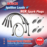 4 x NGK Spark Plugs + Bosch Ignition Leads Kit for BMW 318i E21 M10B18B M10B18F