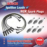 6 x NGK Spark Plugs + Bosch Leads Kit for Chrysler Valiant VC VE VF VG VH VJ VK