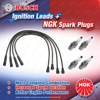 4 x NGK Spark Plugs + Bosch Ignition Leads Kit for Daewoo Lanos Nubira J100 J150