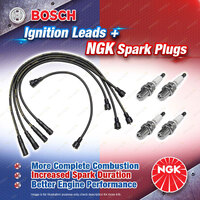 4 x NGK Spark Plugs + Bosch Ignition Leads Kit for Ford Escort Mk1 1.3 Mk2 1.6L