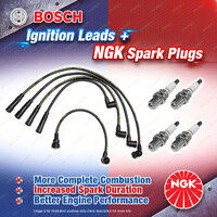 4x NGK Spark Plugs + Bosch Ignition Leads Kit for Ford Courier PB PC Econovan JG