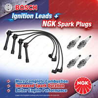 4 x NGK Spark Plugs + Bosch Ignition Leads Kit for Ford Laser KJ SGNL SGPL B6 I4