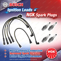 4x NGK Spark Plugs + Bosch Ignition Leads Kit for Ford Courier PC PD SGHC 2.6 G6